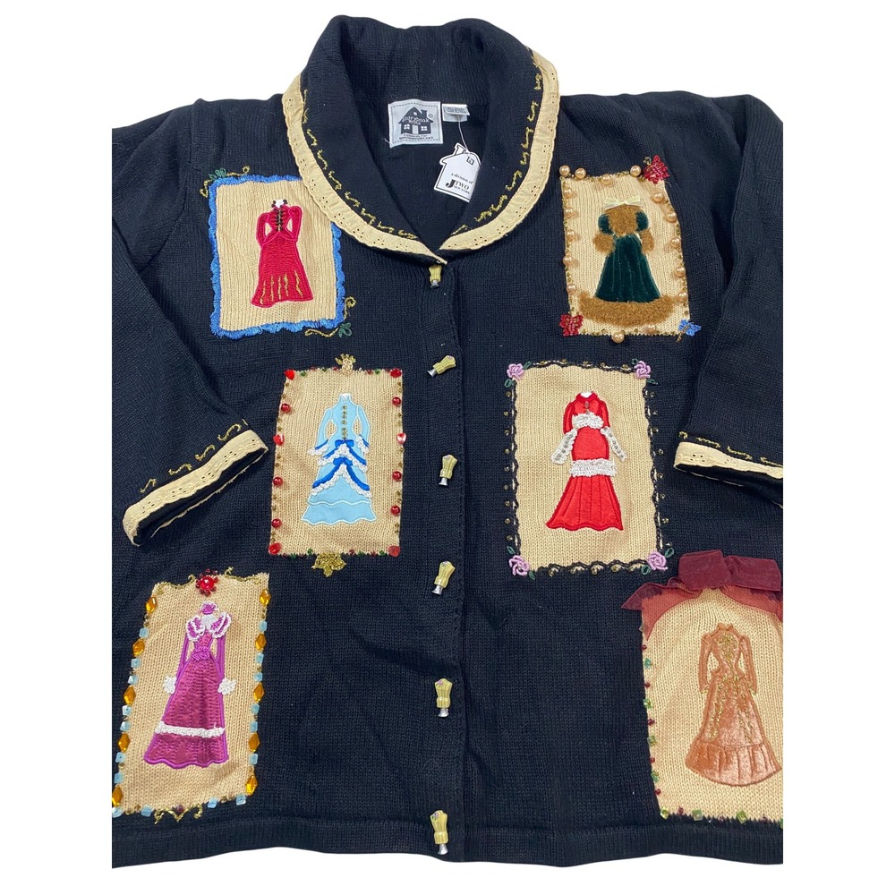 Storybook Knits Vintage Victorian Dress Cardigan Sweater Black Novelty 1X NEW